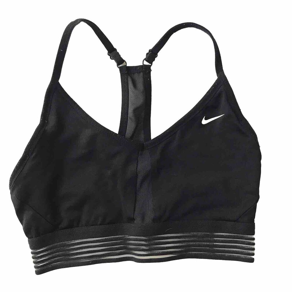 Nike Dri Fit Racerback Sports Bra Womens M Mesh Swoosh Black Athleisure Workout